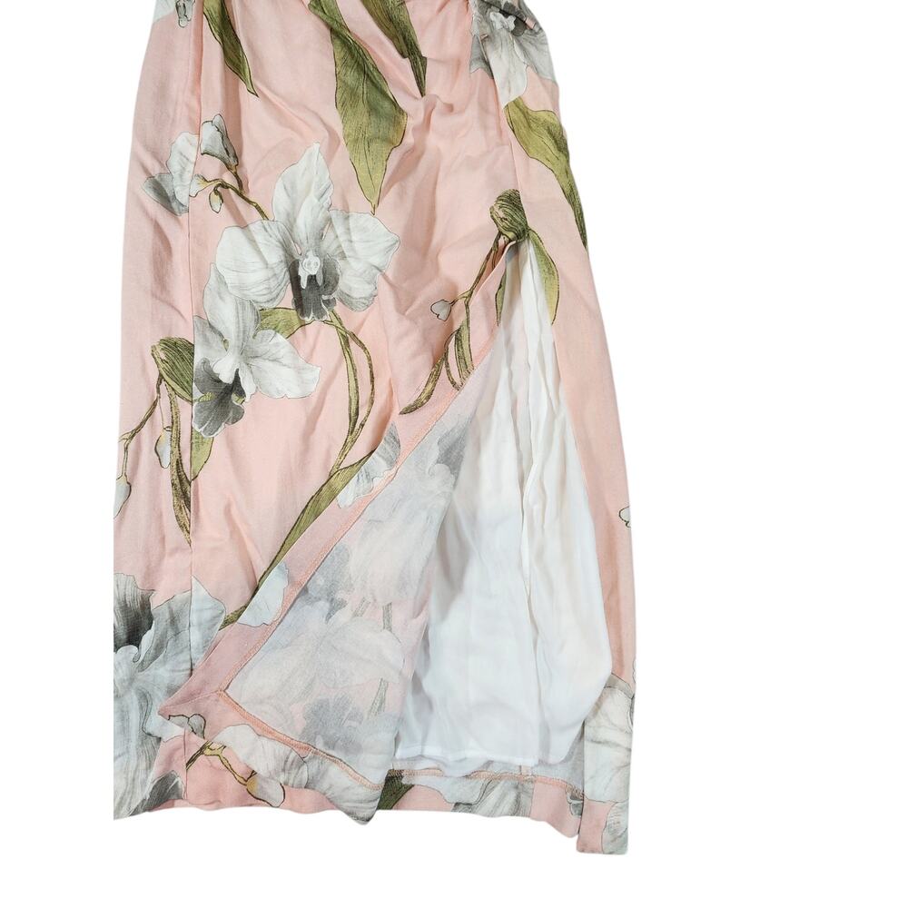 ZARA NWOT‎ floral printed midi linen blend dress XSmall side slit gathered front - Picture 6 of 13